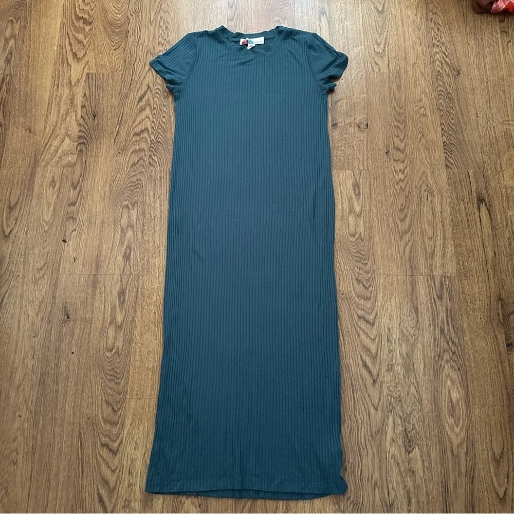 Free People Beach Blue Ribbed Short Sleeve Maxi Dress Fitted Size Large